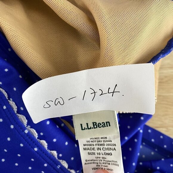 L.L. Bean One Piece‎ Swimsuit Dress Size 10 Long Polka Dot Blue White SW-1724 - Picture 2 of 9